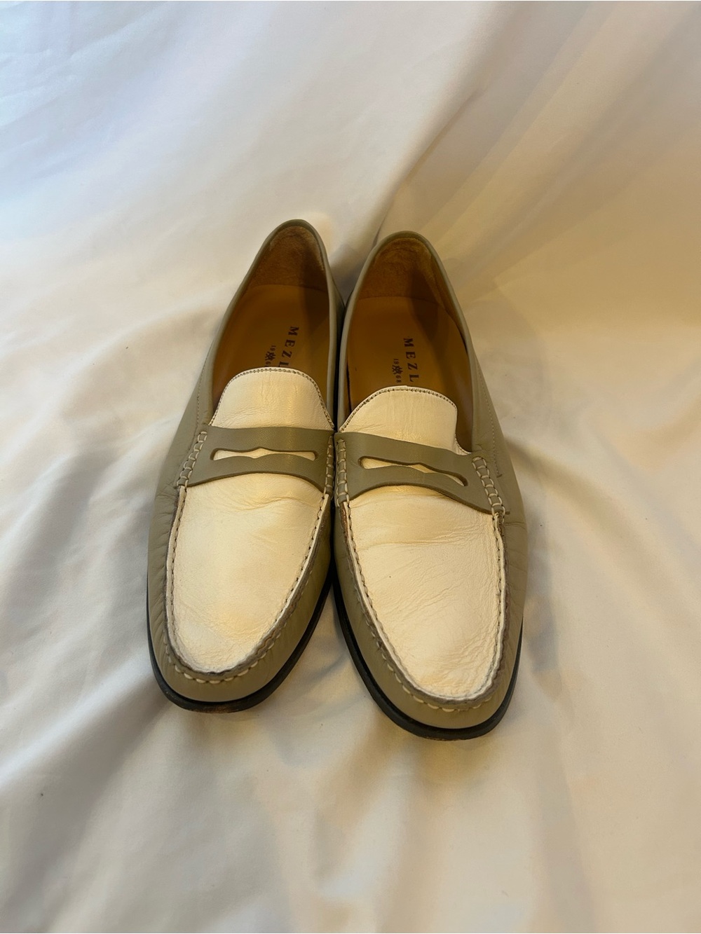 Mezlan Men’s Made In Spain Calfskin Penny Loafer Sz 9.5 White Mint Green